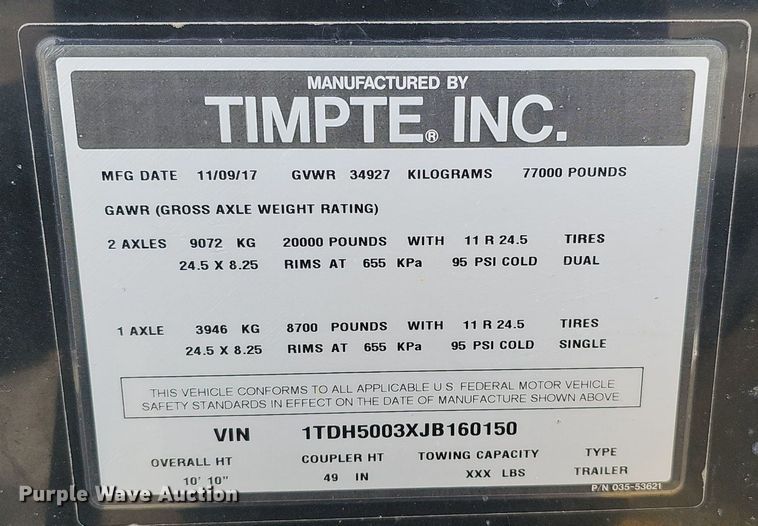 image for item DQ8691 2018 Timpte Super Hopper grain trailer