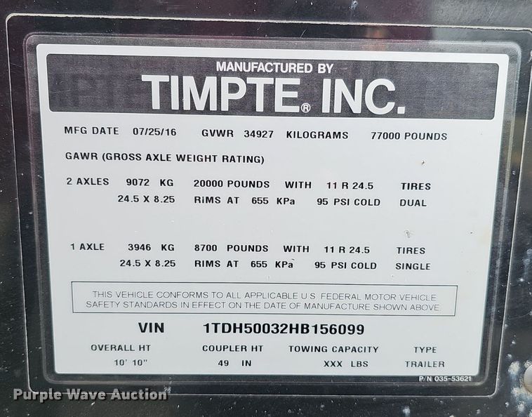 image for item DQ8692 2017 Timpte Super Hopper grain trailer