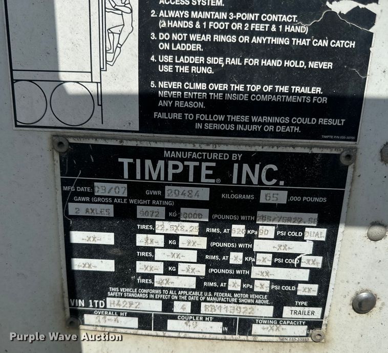 image for item DR7909 2008 Timpte grain trailer
