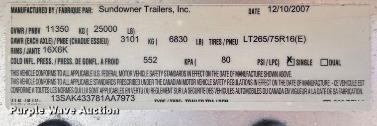 image for item EG1450 2008 Sundowner Trailers, Inc. horse trailer