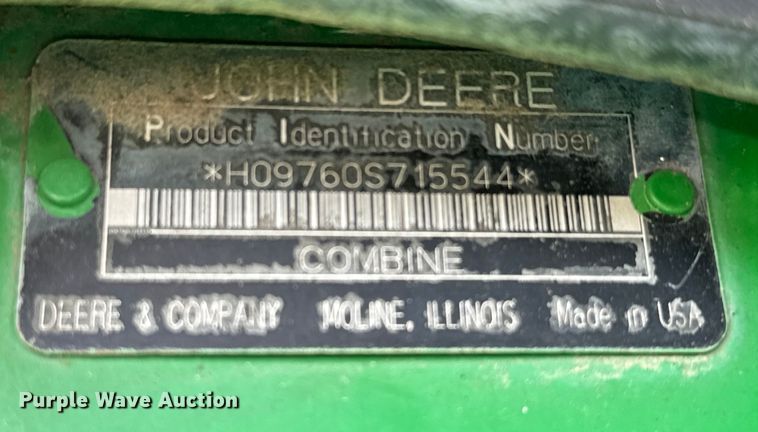 image for item EJ0389 2006 John Deere 9760 STS RWA combine