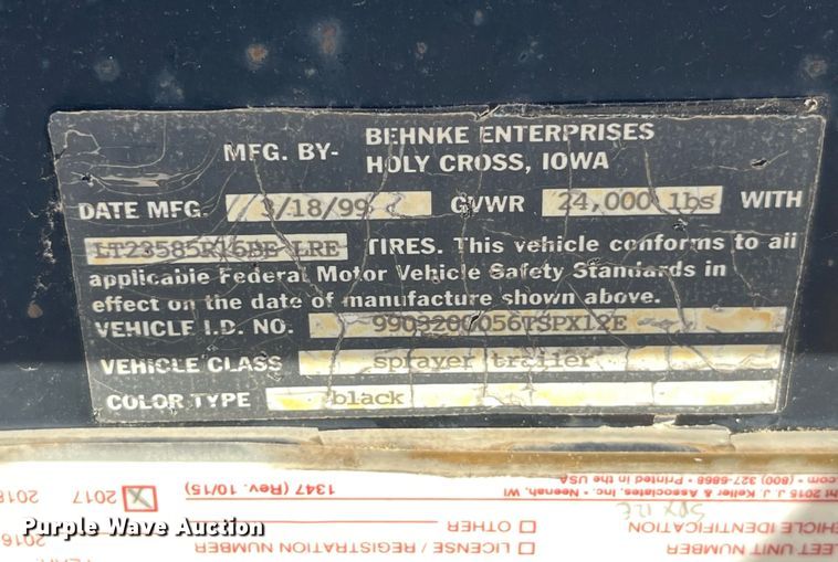 image for item LD9413 1999 Behnke sprayer trailer