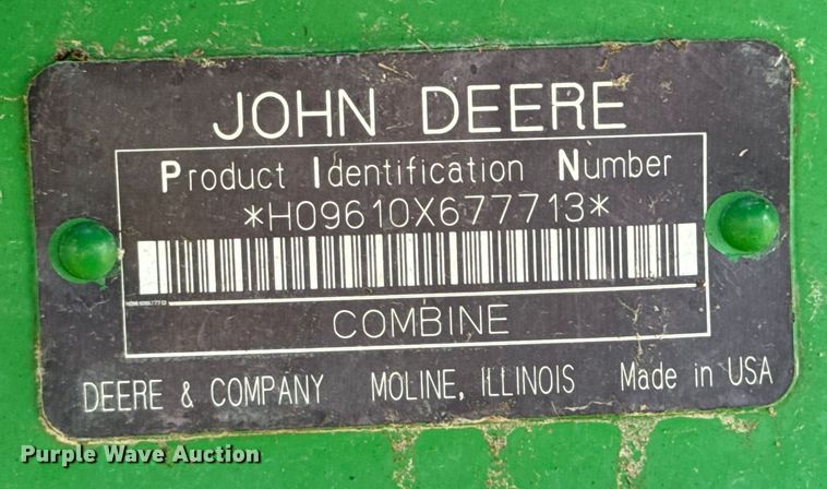 image for item ND9198 1998 John Deere 9610 RWA combine