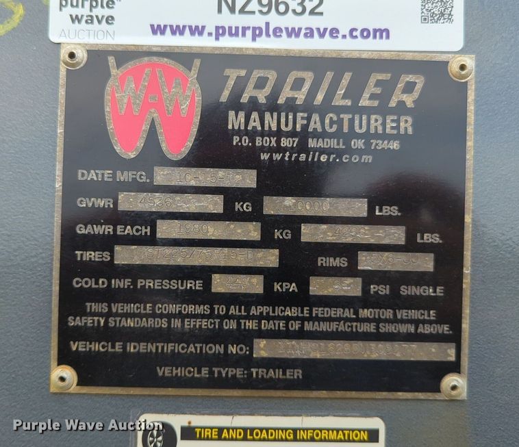 image for item NZ9632 2013 WW livestock trailer