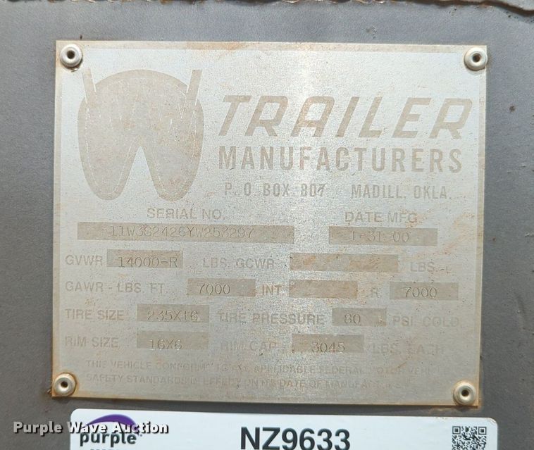 image for item NZ9633 2000 WW livestock trailer