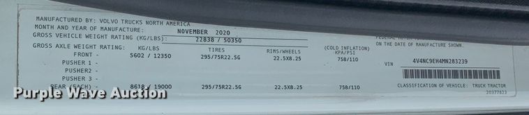 image for item DM7798 2021 Volvo VNL semi truck