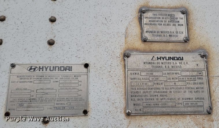 image for item DP1435 1994 Hyundai  HDM-48WH-V3261 dry van trailer