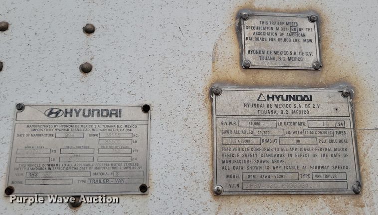 image for item DP1435 1994 Hyundai  HDM-48WH-V3261 dry van trailer