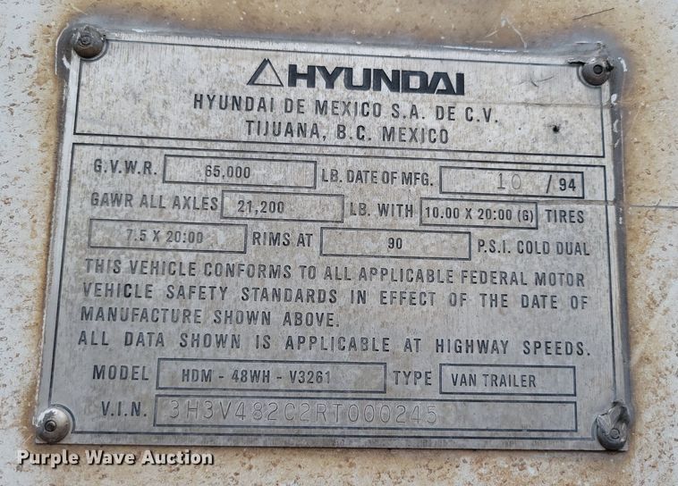 image for item DP1435 1994 Hyundai  HDM-48WH-V3261 dry van trailer