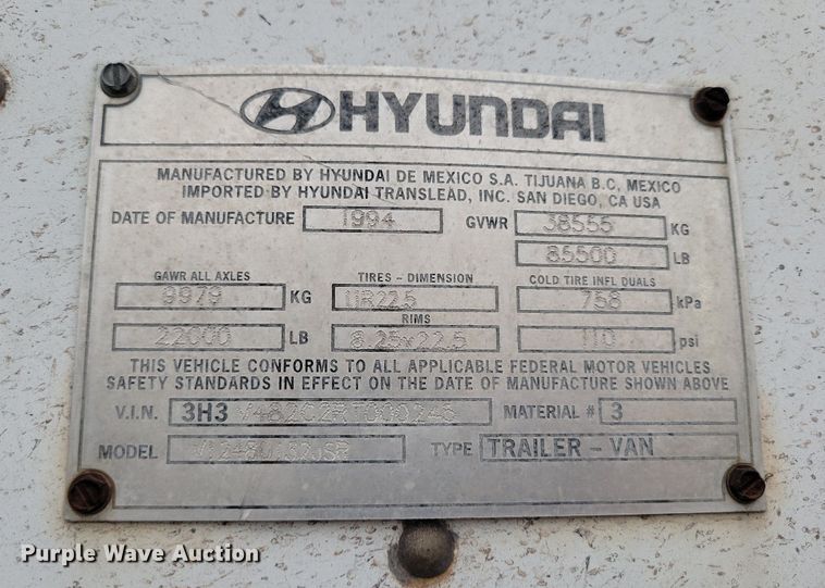 image for item DP1435 1994 Hyundai  HDM-48WH-V3261 dry van trailer