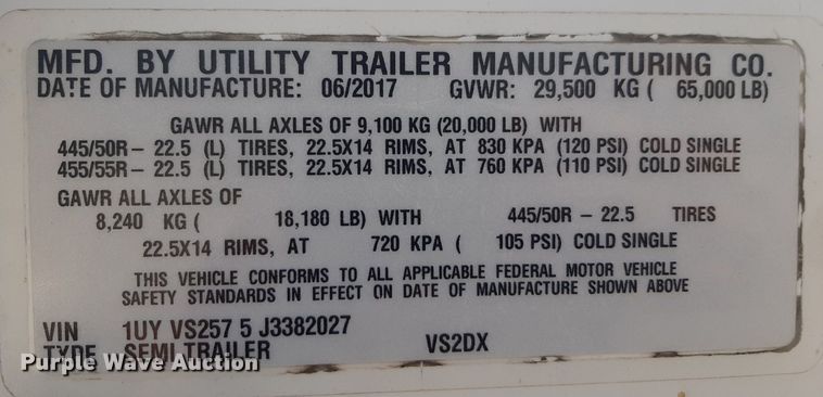 image for item DQ6989 2018 Utility Trailer  VS2DX dry van trailer