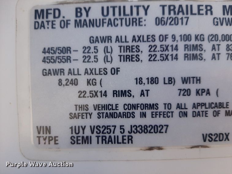 image for item DQ6989 2018 Utility Trailer  VS2DX dry van trailer