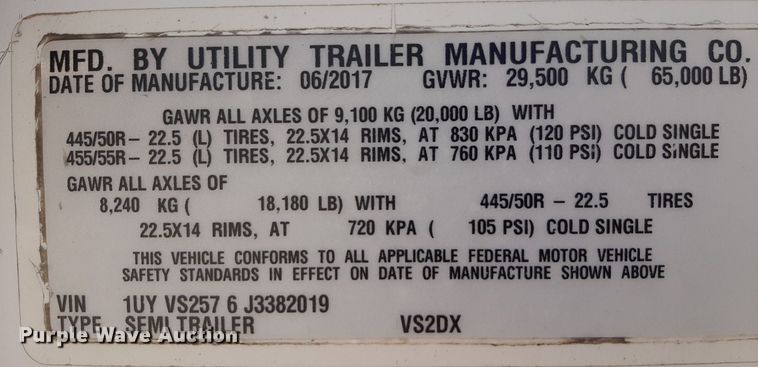 image for item DQ6992 2018 Utility Trailer VS2DX dry van trailer