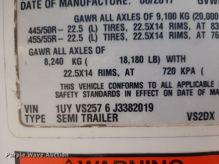 image for item DQ6992 2018 Utility Trailer VS2DX dry van trailer