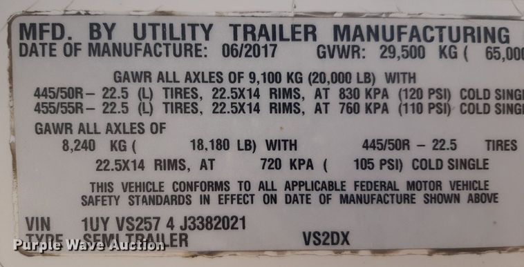 image for item DQ6995 2018 Utility Trailer VS2DX dry van trailer