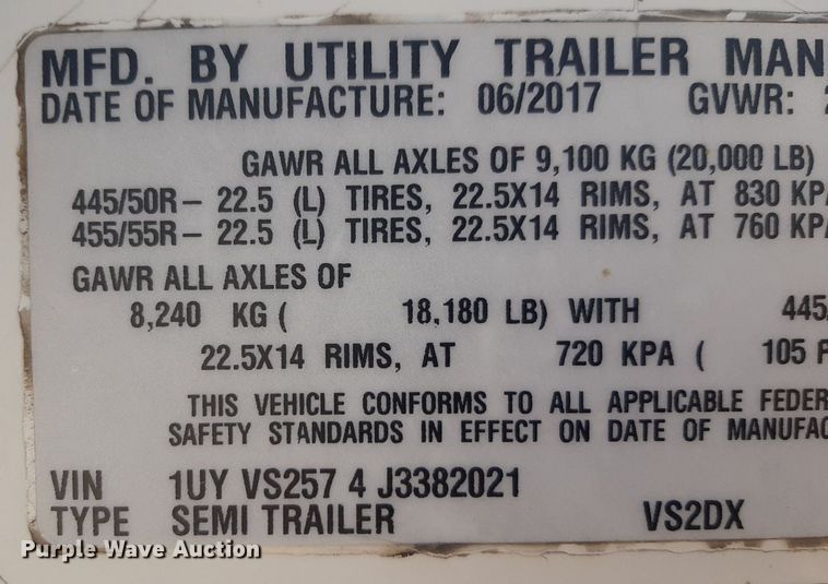 image for item DQ6995 2018 Utility Trailer VS2DX dry van trailer