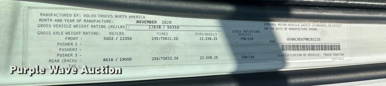 image for item EH3863 2021 Volvo VNL semi truck