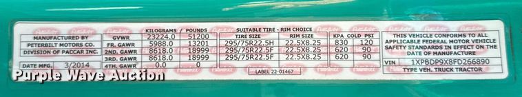 image for item EH3866 2015 Peterbilt  579 semi truck