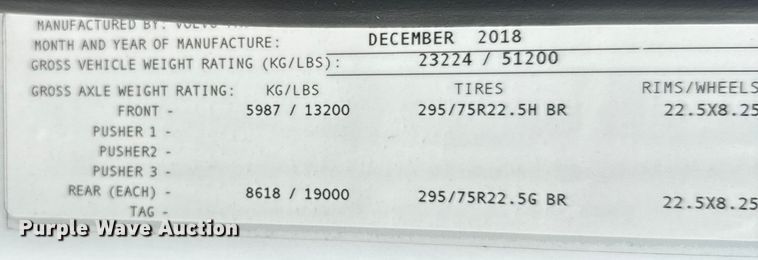 image for item EH5476 2019 Volvo VNL semi truck