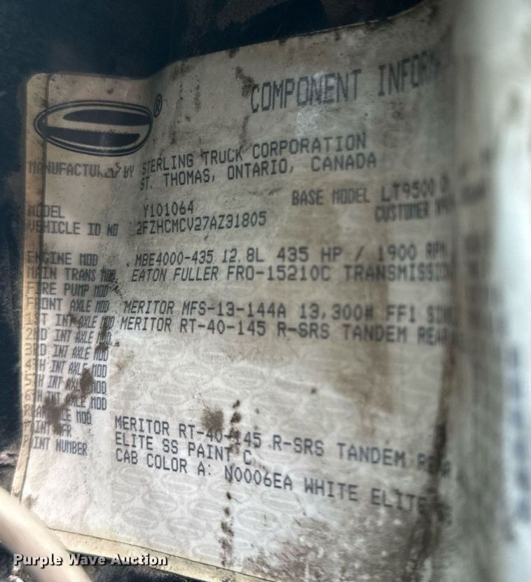 image for item EH6707 2007 Sterling LT9500 car carrier truck