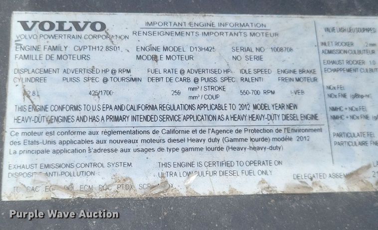 image for item EJ7947 2013 Volvo VNL grain truck