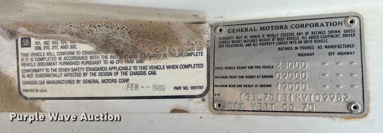 image for item LD9434 1989 Chevrolet 70 flatbed truck