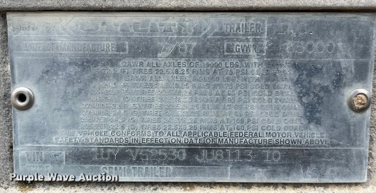 image for item LD9443 1988 Utility Trailer Inc dry van trailer