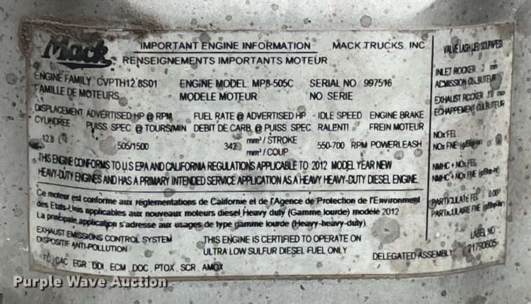 image for item LD9458 2013 Mack  CHU613 semi truck