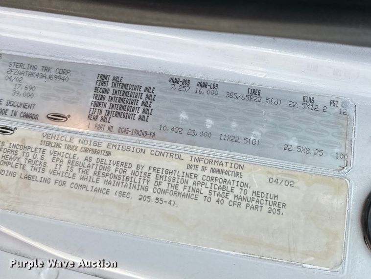 image for item NT9126 2003 Sterling L-Line sewer jetter truck