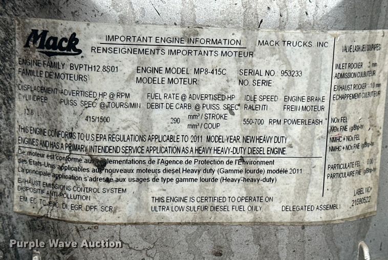 image for item OE9078 2012 Mack GU713 Granite vacuum truck