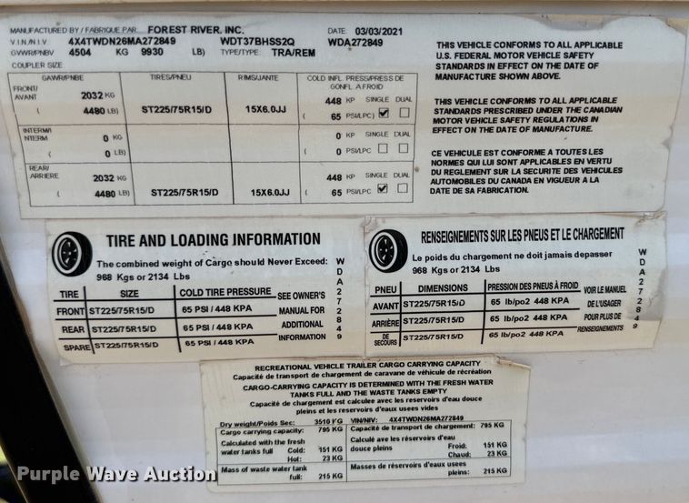 image for item DG4415 2021 Forrest River Wildwood camper