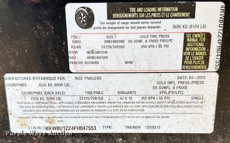 image for item DG4416 2023 Rice  utility trailer