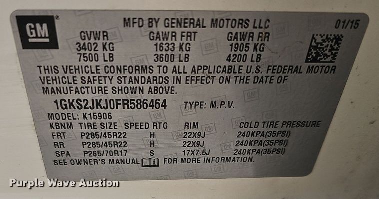 image for item DM1636 2015 GMC Yukon Denali XL SUV