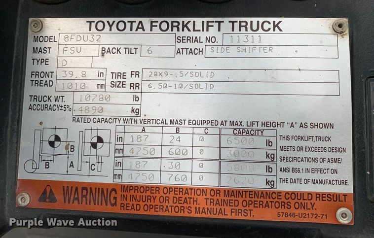 image for item DM7843 Toyota  8FDU32 forklift
