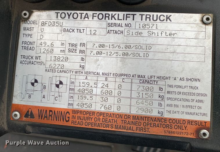 image for item DM7844 Toyota 8FD35U forklift