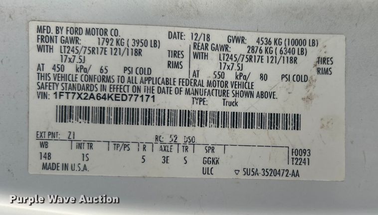 image for item DO1086 2019 Ford F250 Super Duty XL SuperCab pickup truck