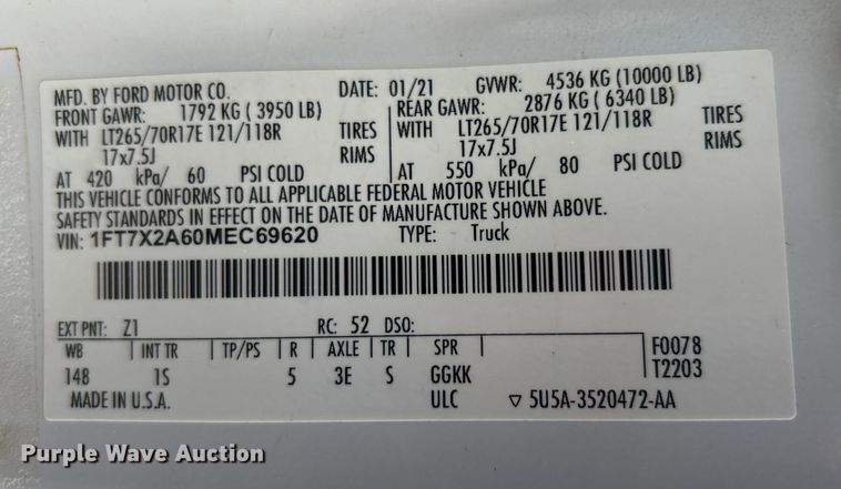 image for item DO1093 2021 Ford F250 Super Duty XL SuperCab pickup truck