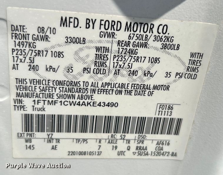 image for item DO6459 2010 Ford F150 pickup truck