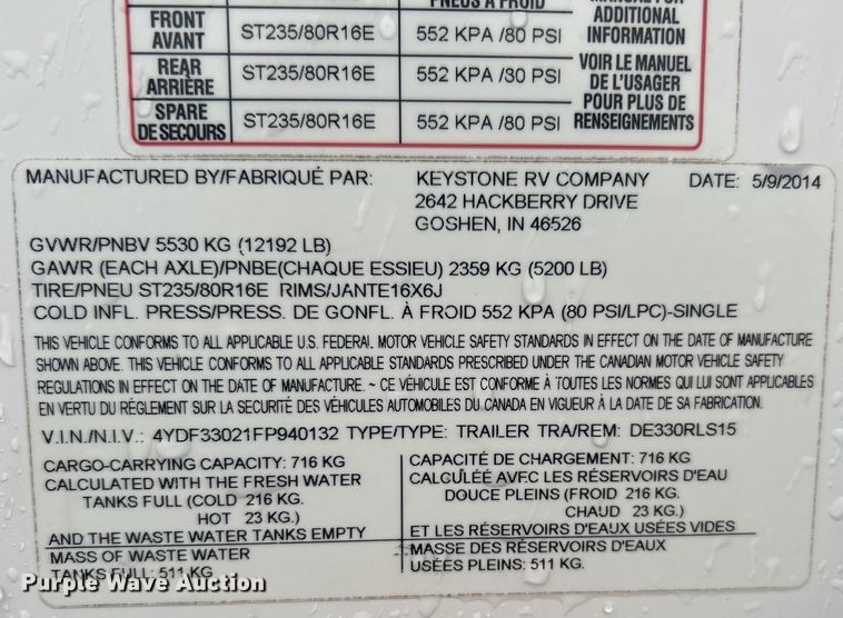 image for item EG1281 2015 Keystone RV Co. Denali camper