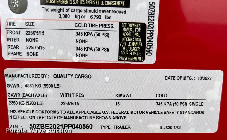 image for item EG1407 2023 Quality cargo 8.5X20TA3 food trailer