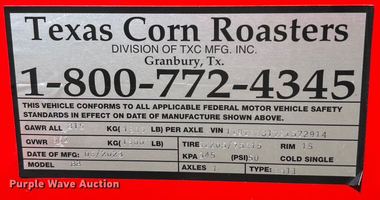 image for item EG1455 2023 Texas Corn Roasters roasting trailer