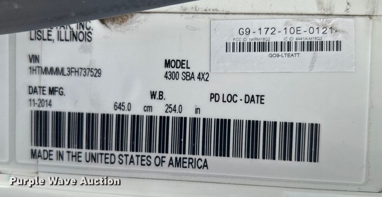 image for item EG1496 2015 International  4300 SBA box truck