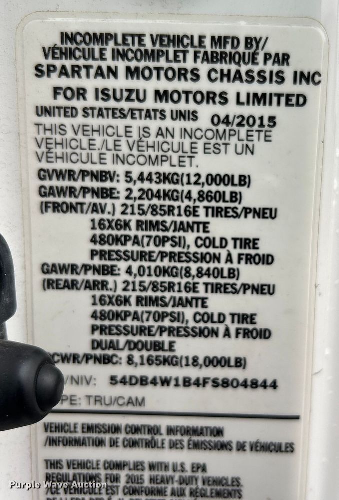 image for item EG1500 2015 Isuzu  NPR box truck