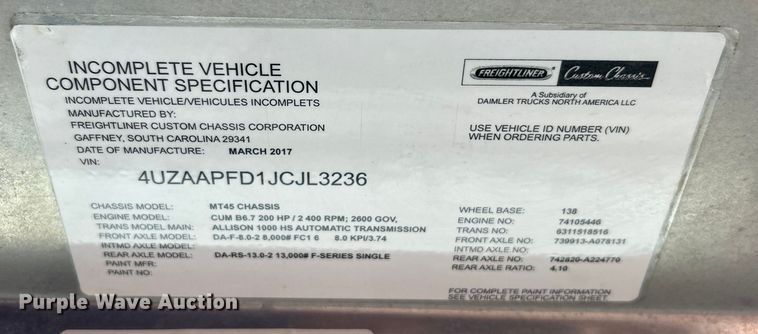 image for item EG1513 2018 Freightliner  MT45 delivery truck