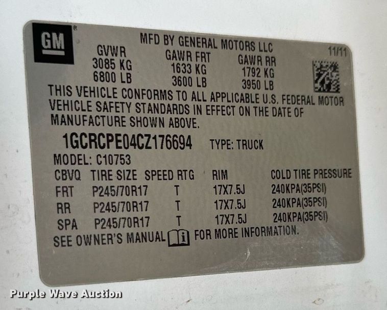 image for item EH6680 2012 Chevrolet Silverado 1500 Ext. Cab pickup truck