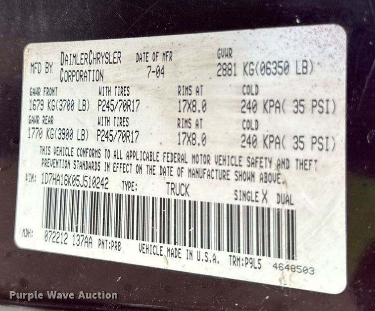 image for item EH6687 2005 Dodge Ram 1500 pickup truck