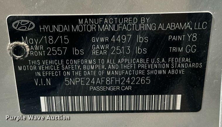 image for item EH6705 2015 Hyundai Sonata 