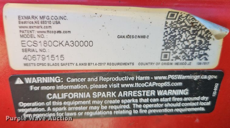 image for item EI3787 Exmark ECS180CKA3000 push mower