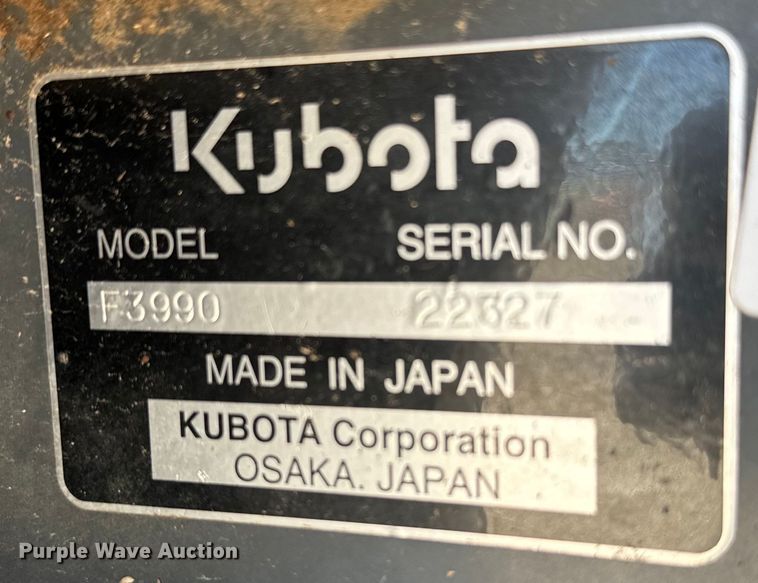 image for item EJ0656 2020 Kubota  F3990 lawn mower