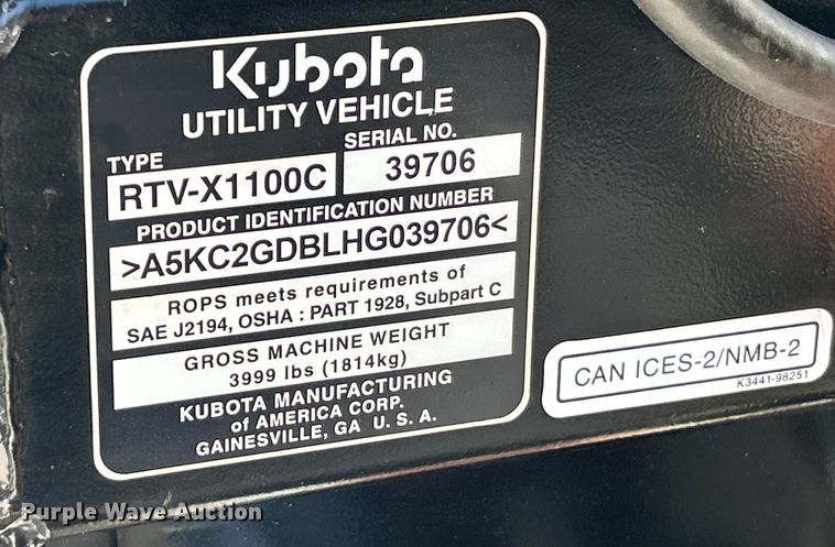 image for item EK4505 2017 Kubota  RTV-X1100C utility vehicle